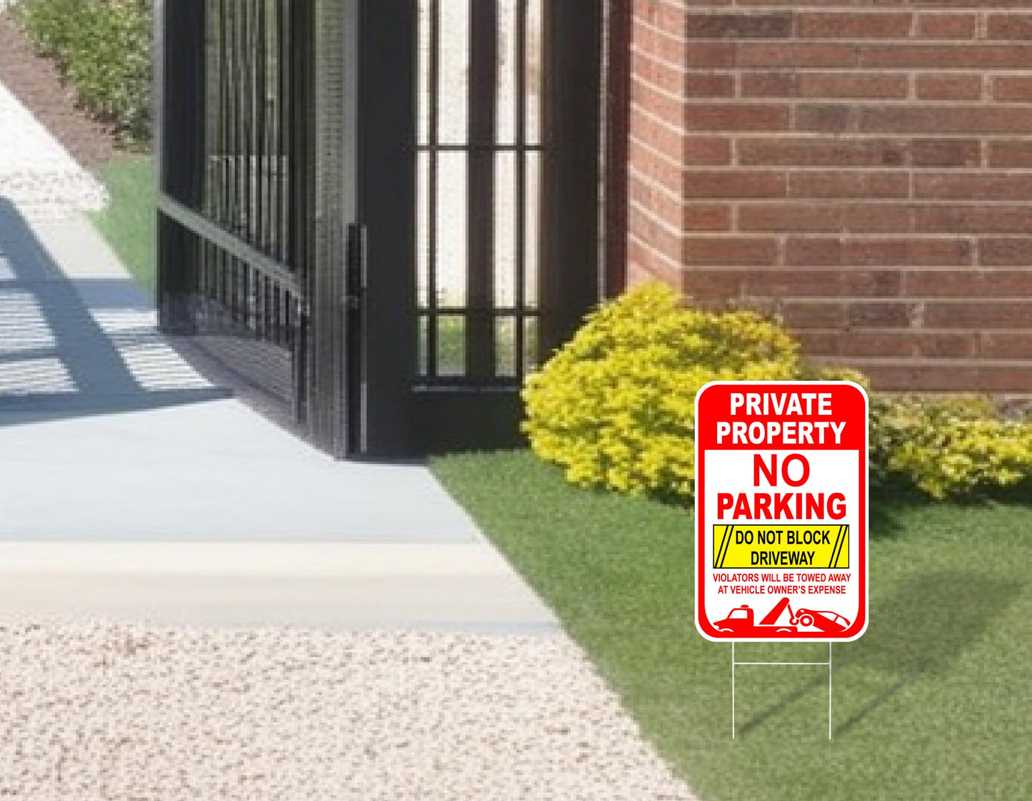 Set of 3 Double Sided 12x16 Inches Private Property No Parking Do Not Block Driveway Sign with Metal Wire H-Stakes - Violators Will Be Towed Away at Vehicle Owner's Expense Plastic Sign