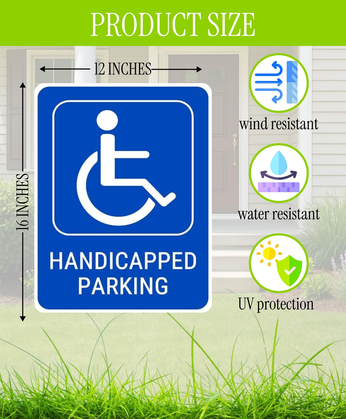 Set of 3 Handicapped Parking Sign with Metal Wire H-Stakes - Double Sided Plastic Reserved Parking Signs - 12x16 Inches Yard for Handicapped Only Signs with Parking Space for Inside or Outside