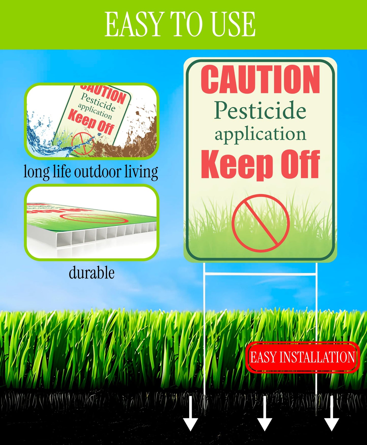 Set of 3 Double Sided 12x8 Inches Plastic Sign "Caution Application Keep Off" - Please Keep Off Grass Sign - Keep Pets Off Lawn Signs - Treated Grassplot Please do Not Enter