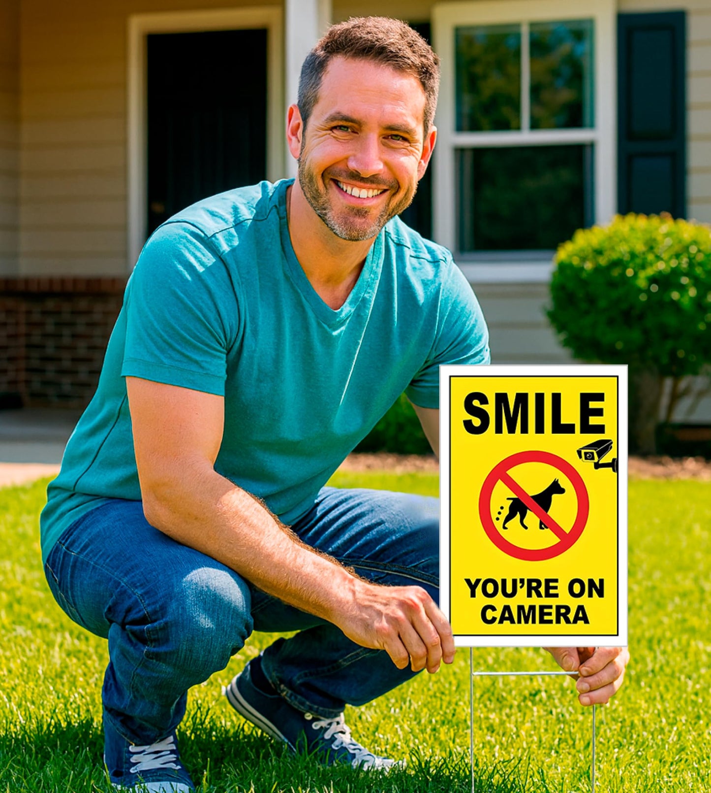 3X 8x12 Inch Smile Your on Camera Plastic Signs with Stake - No Tresspassing Private Property Video Surveillance Home Security Yard Sign - Warning for Property Single Sided Signs off Lawn Outdoor