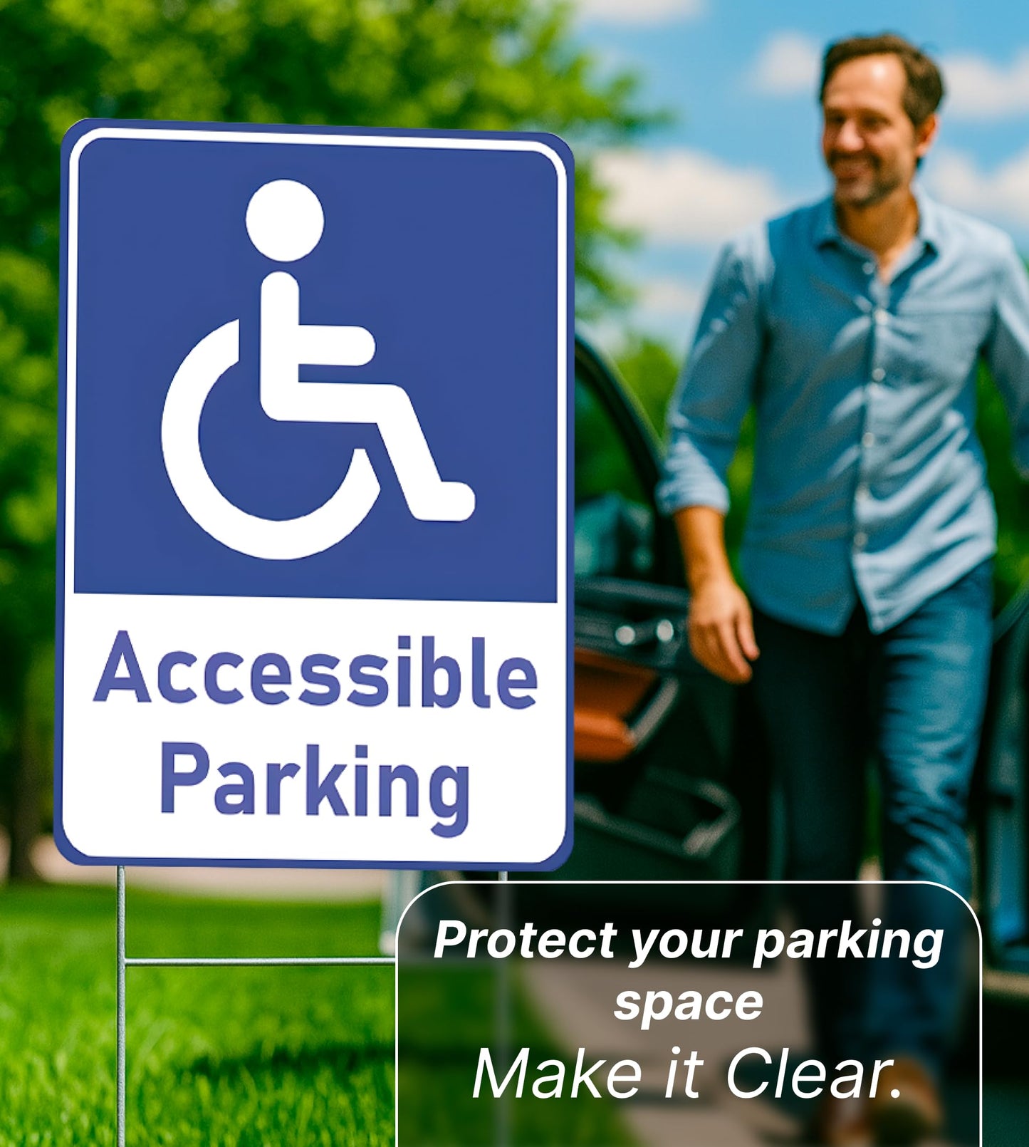 Set of 3 Double Sided 12x16 Inches "Accessible Parking" Plastic Sign with Metal H-Stakes - Reserved Spaces for Handicap Permit Vehicles - Restricted Parking for Vehicles with Authorization