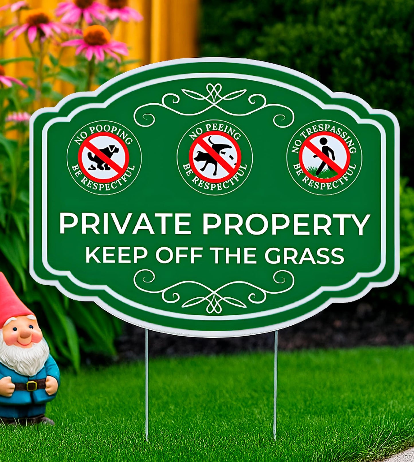 3X Double Sided 12x16 Inches Private Property Keep Off The Grass Yard Plastic Signs with Metal Stakes - Be Respectful No Pooping or Peeing Dog or No Trespassing Signs for Lawn - Be Good Neighbor Sign