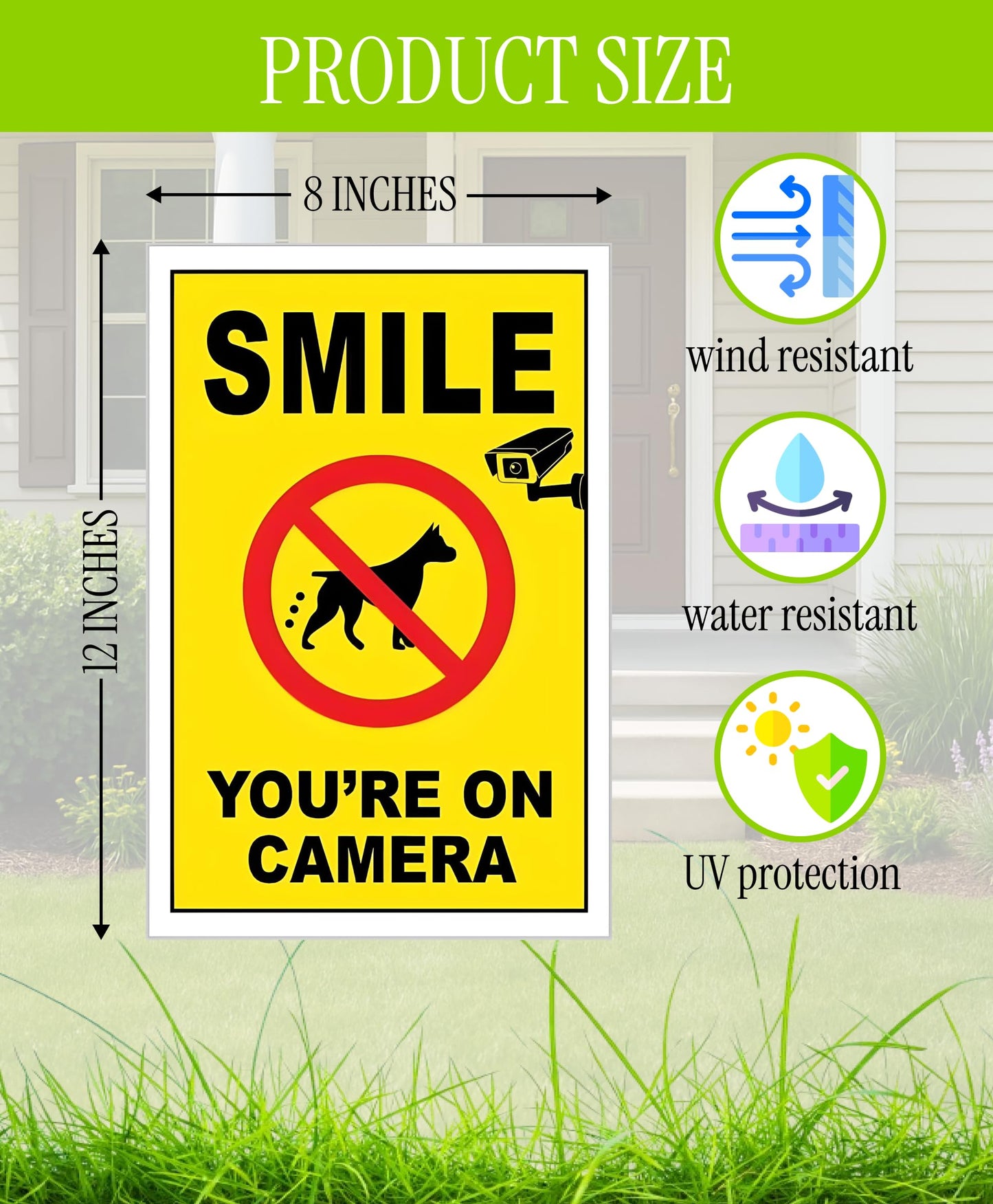 3X 8x12 Inch Smile Your on Camera Plastic Signs with Stake - No Tresspassing Private Property Video Surveillance Home Security Yard Sign - Warning for Property Single Sided Signs off Lawn Outdoor