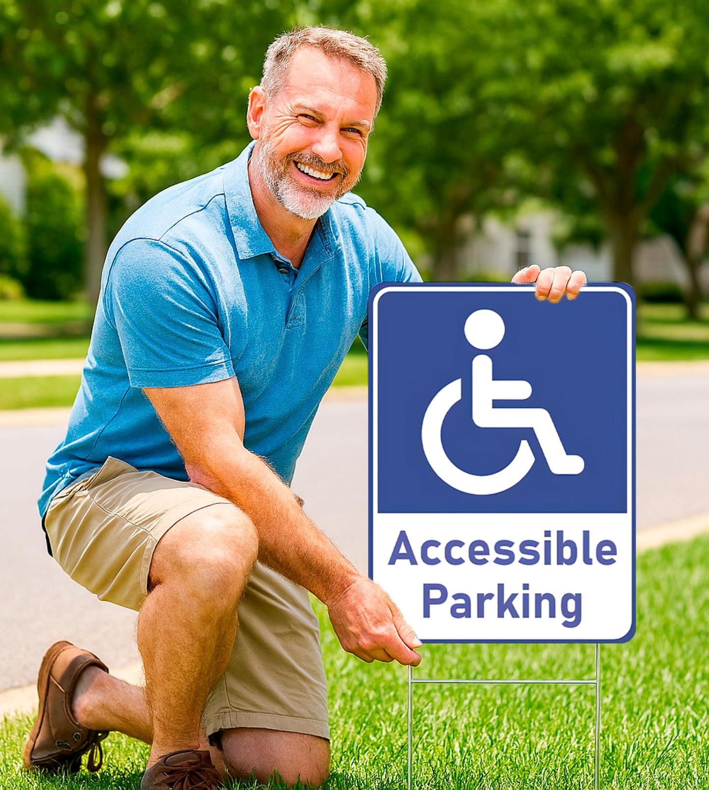 Set of 3 Double Sided 12x16 Inches "Accessible Parking" Plastic Sign with Metal H-Stakes - Reserved Spaces for Handicap Permit Vehicles - Restricted Parking for Vehicles with Authorization