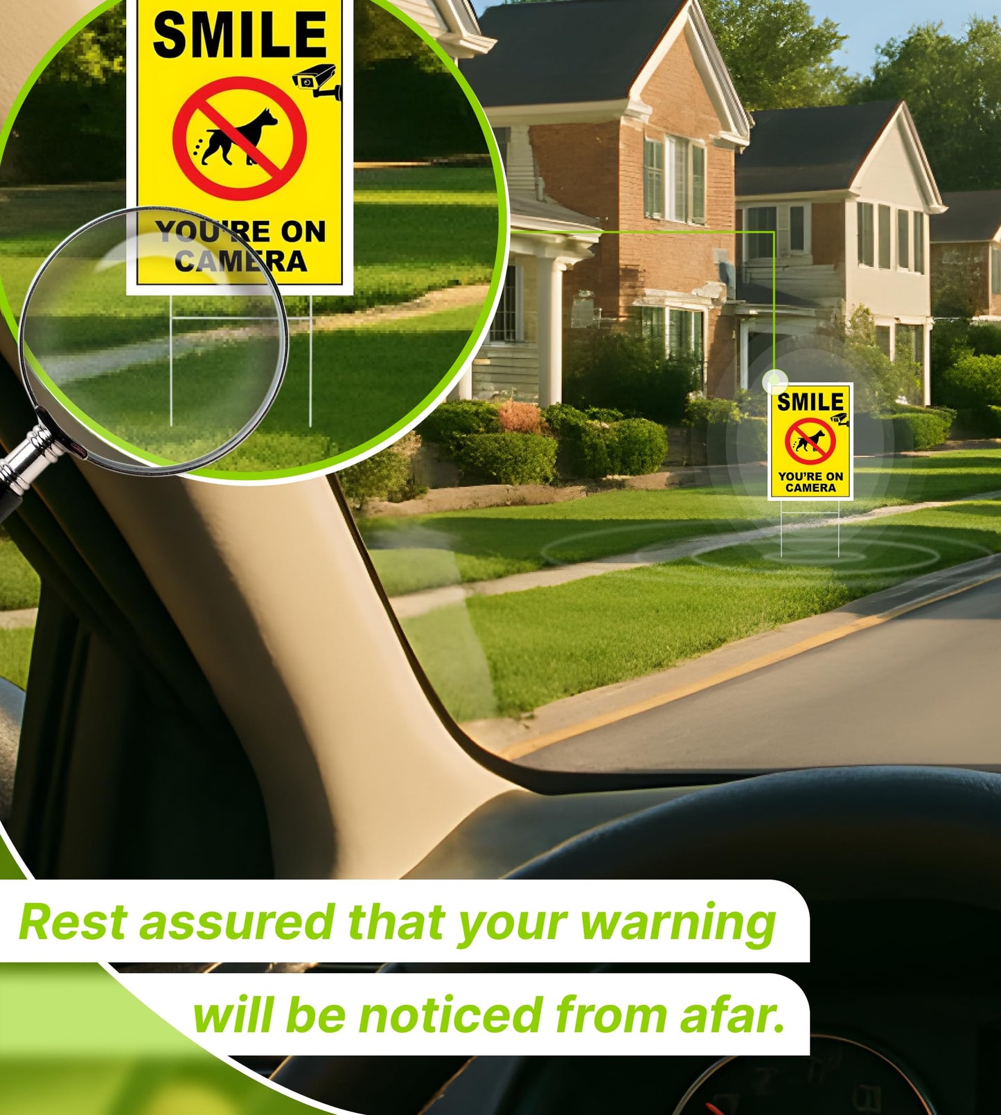 3-Pack 12x8 Inch Smile Your on Camera Signs with Stakes – Outdoor Lawn Protection No Trespassing, Video Surveillance Home Security Yard Plastic Signs – Double-Sided Warning Sign for Private Property
