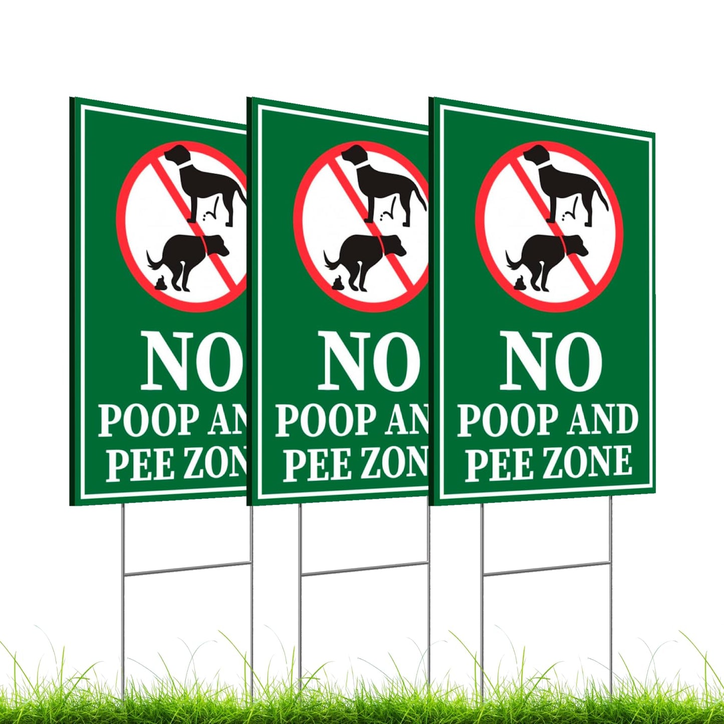 Pack of 3 No Poop and Pee Zone Yard Signs with Stakes 12x8 inch - Please Be No Pooping No Peeing Dog Signs for Yard Garden Lawn Outdoor - Please Be Respectful Dog Yard Signs