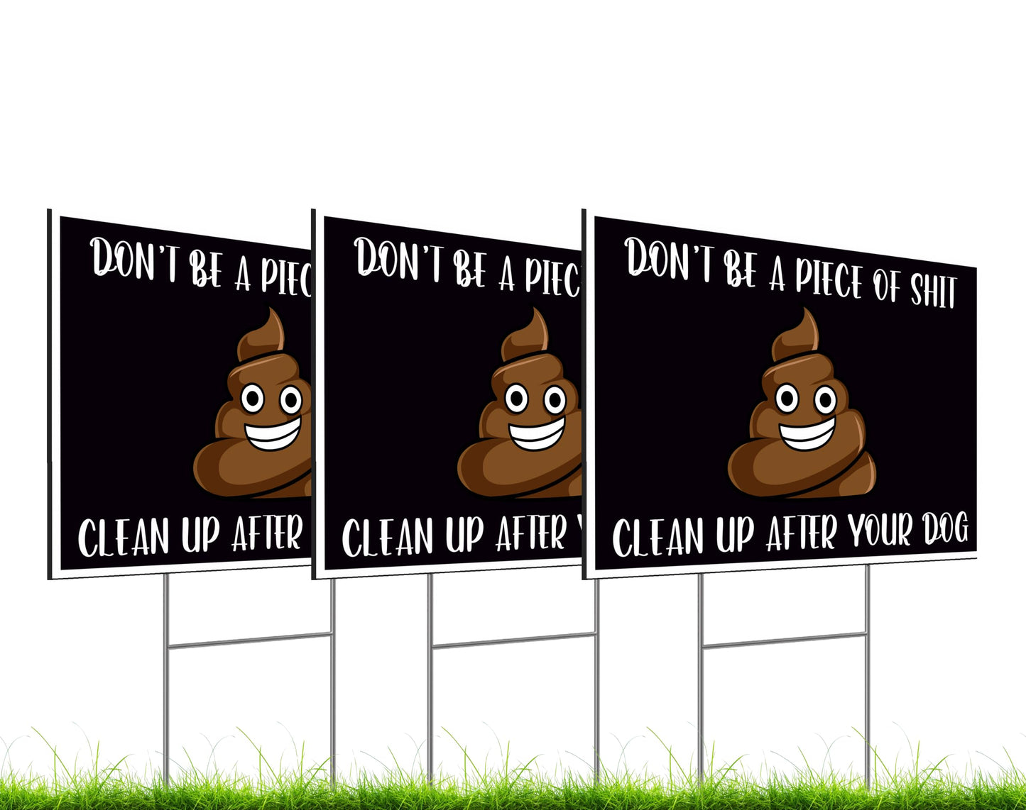 Set of 3 Double Sided 12x8 Inches Don't Be a Piece of Shit Clean Up After Your Dog Sign with Metal Wire H-Stakes - Curb Your Dog no Pooping and Peeing Lawn Signs - No Dog Poop Signs for Yard