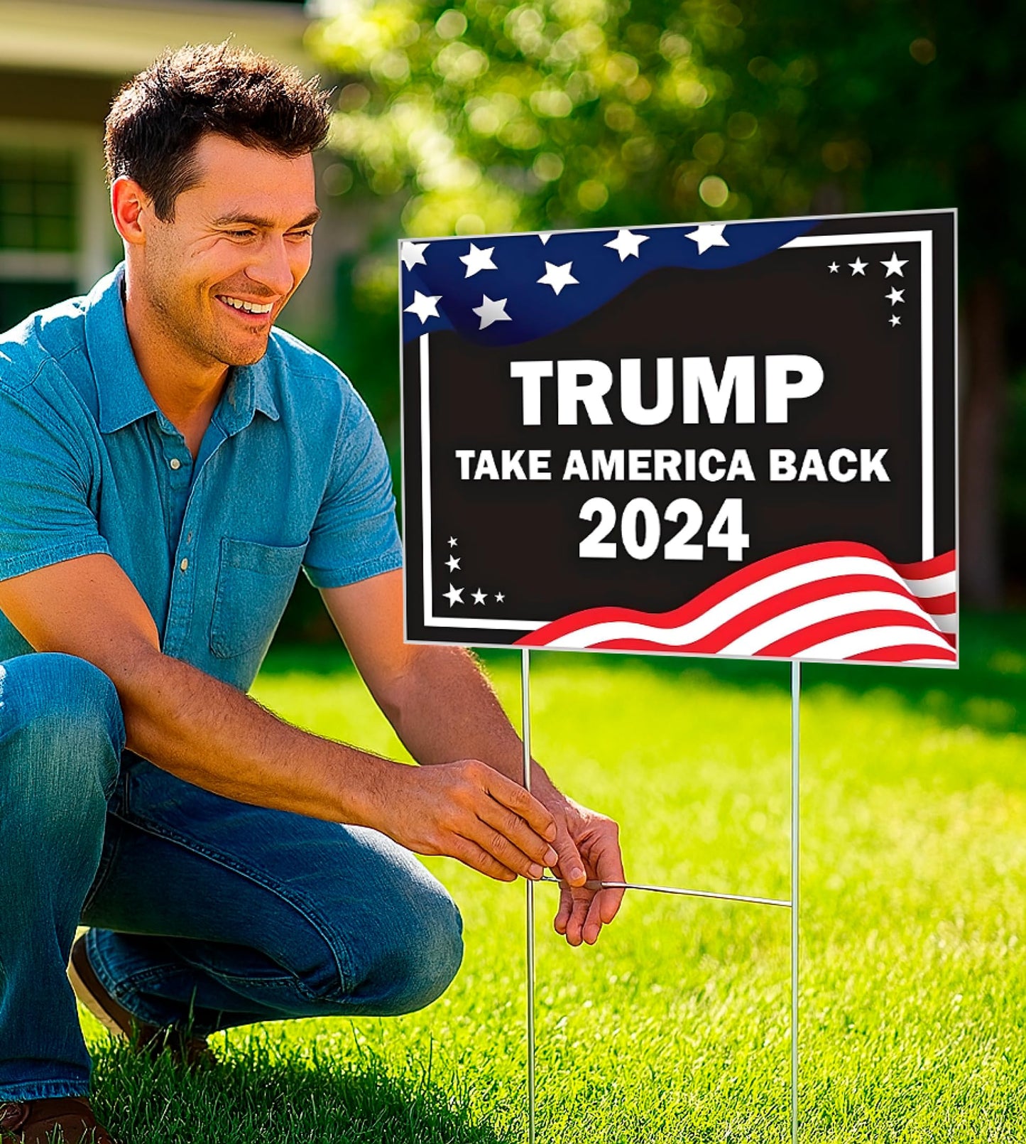 Pack of 3 2024 Yard Plastic Sign - 12x16 Coroplast Donald 2024 Yard Sign With H-Stakes Double Sided - President Take America Back - Biden Yard Sign for Republicans - Political Campaign Yard Sign