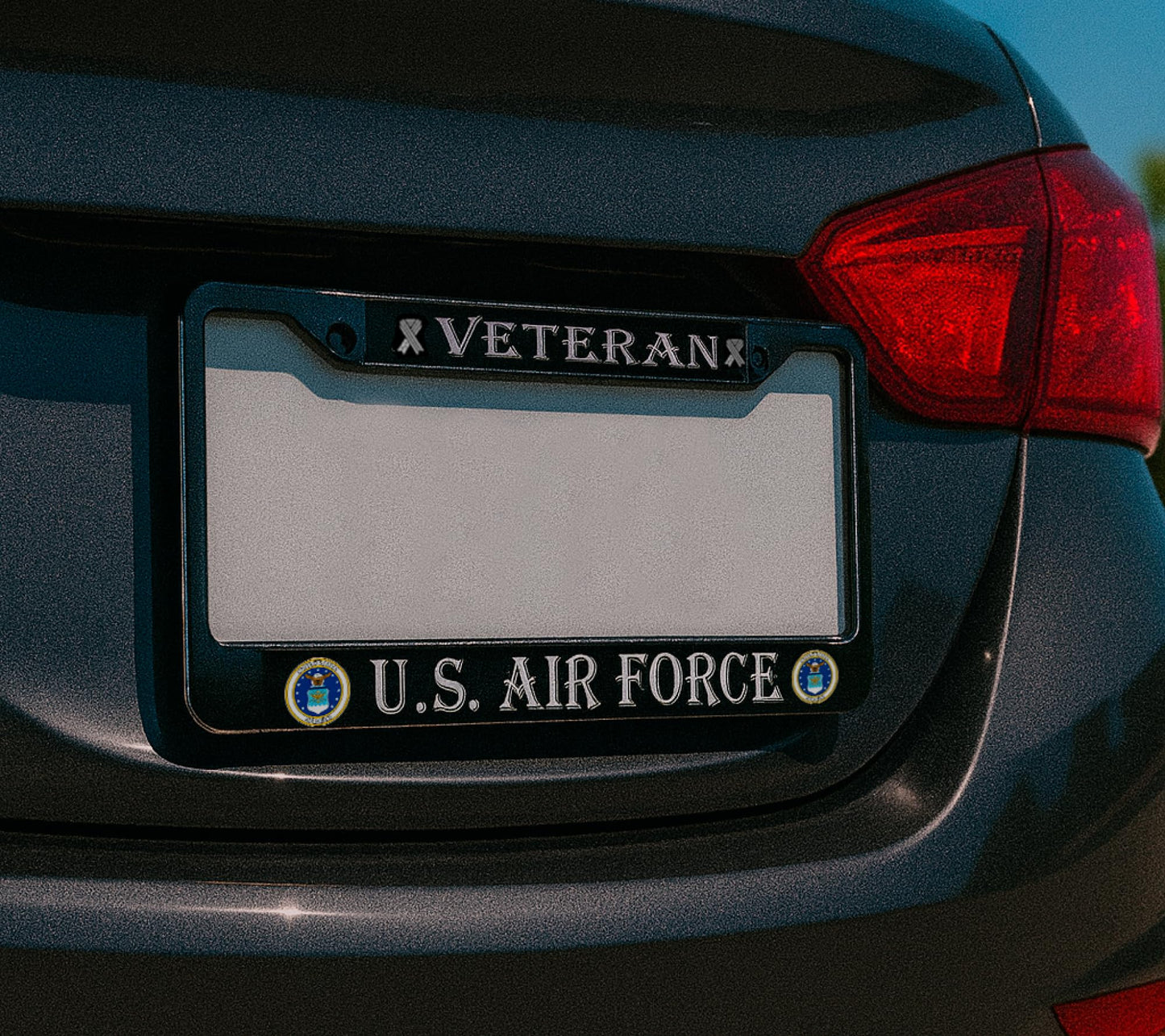 Car License Plate Frame US Air Force Veteran - Standart Cars USA Stainless Steel Frame for Front and Rear - Metal Plate Frame with 2 Holes and Screws 6x12.25 inches - Metal License Plate USA