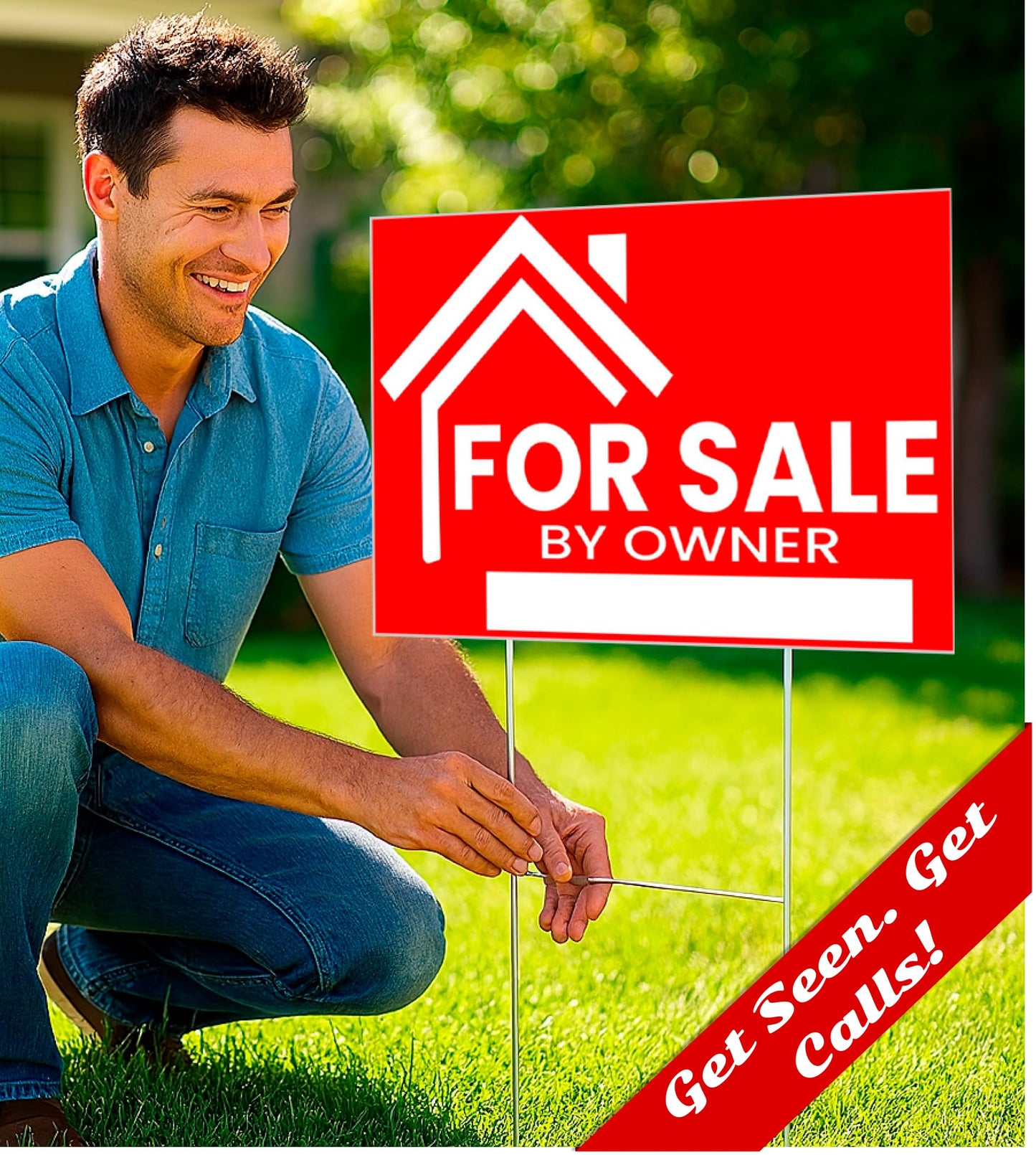 3X For Sale By Owner Yard Sign 12x16 Double Sided Yard Plastic Signs with H Stakes - Perfect for Home Owners Real Estate Directional Signs - House For Sale Sign for Real Estate Agent Realtor Supplies
