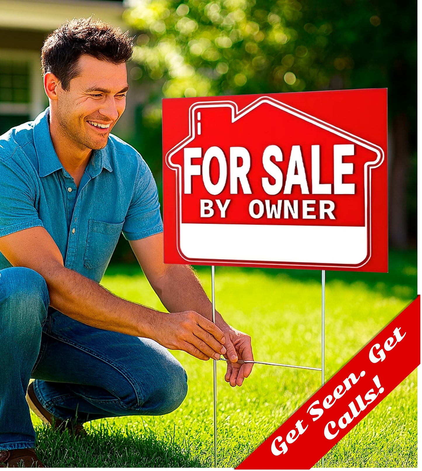 5 Pack 12x16 For Sale By Owner Yard Plastic Sign - Yard Double Sided Signs with Metal H Stakes - Sign for Real Estate Agent Realtor Supplies Real Estate Signs - House For Sale for Home Owners